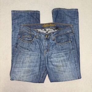 Affliction Denim Killers Mens Straight Leg Jeans Blue Embroidered 36x32 USA Made